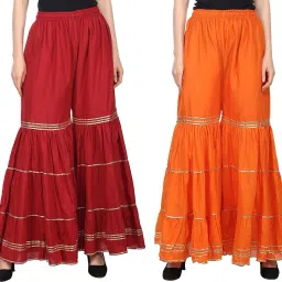 Pack of 2 Women Regular Fit Maroon, Orange Viscose Rayon Trousers-image-79