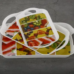 flipkart smartbuy Plastic Printed Rectangular Serving Tray with Handle for Serving Tea & etc. Tray Serving Set image 4