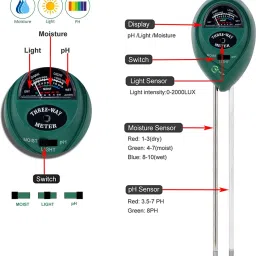 rcsp ph Meter for Soil Testing and Water Testing 3 Way Soil Meter with LCD Display Sunlight Temperature (Manual Soil TESTOR) Soil Test Kit image 2