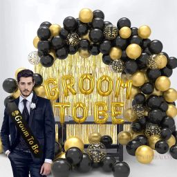 Printed "Groom to be" Foil Balloon Decoration Kit with Black Gold Satin Sash Letter Balloon-image-22