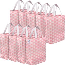 Non-Woven Reusable Zig-Zag Shopping Handbag|Pack of 9|Pink Pack of 9 Grocery Bags-picture-37
