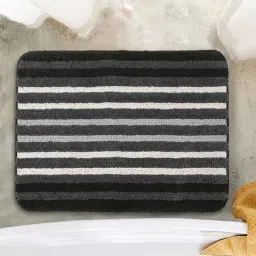 saral home Black Geometric Microfiber 23x16 Inches AntiSkid Bath Mat-picture-41