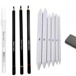 3 X Charcoal Pencil, 2 X White Pen, 6 X Blending Stump & Kneadable Eraser Round Shaped Color Pencils-image-80