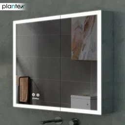 LED Mirror Cabinet for Bathroom with Defogger/Double Door Cabinet (19x19 Inches) Stainless Steel Wall Shelf-12