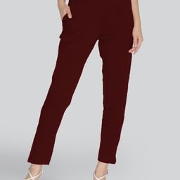 lyra Women Slim Fit Maroon Cotton Blend Trousers-picture-30
