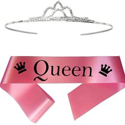 Queen Pink Sash with Diamond crown Tiara For WOmen & Girls-image-47