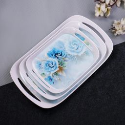 Blue Floral Design | Ideal For Serving Snacks / Tea / Coffee Tray Serving Set-17