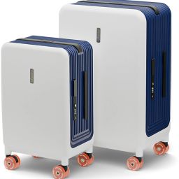 Hard Body Set of 2 Luggage 8 Wheels - Wingman Anti Wear Wheels Size- 20" & 24" | Sleek Zipperless PC Luggage - White, Blue-image-94