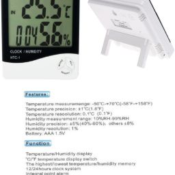 balrama HTC-1 Hygrometer Electronic Thermo Hygro Humidity Meter Tester + Temperature Meter + Alarm Clock + Time with Pinless Digital Moisture Measurer image 2