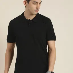 Men Solid Polo Neck Pure Cotton Black T-Shirt-image-64