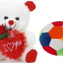 Best Quality Soft White Teddy and Soft Medium Football Someone special.- 25 cm-9