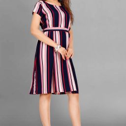 Women Fit and Flare Multicolor Knee Length Dress-image-55
