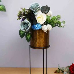 homesake Antique Hammer Gold Metal Floor Planter Stand With Pot-picture-39