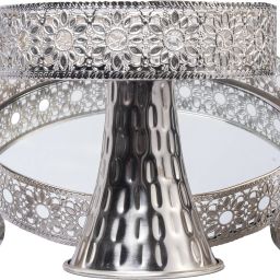 IRAVI Round Mirror Tray with two metal hammered Handi Jar and standing bowl Tray Serving Set image 3