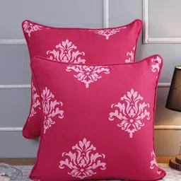 Soumya Pink & White 2 Pieces Ethnic Motifs Square Cotton Cushion Covers-image-89