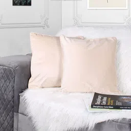 STITCHNEST Beige 2 Pieces Velvet Square Cushion Covers-image-46