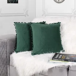 STITCHNEST Green 2 Pieces Velvet Square Cushion Covers-image-78