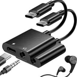 SANNO WORLD Black Type C to 3.5mm Headphone Jack Adapter,120w Fast Charge, Type-C Aux Converter Phone Converter-1
