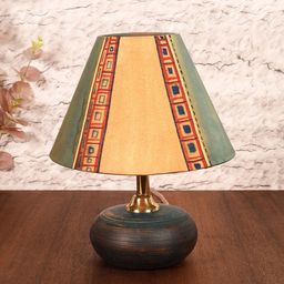 AAKRITI ART CREATIONS Orange & Blue Midnight Glow Printed Terracotta Table Lamp-13