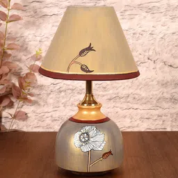 AAKRITI ART CREATIONS Beige Silver Luster Printed Terracotta Table Lamp-55