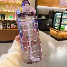 LargeCapacity Water Bottle Motivational travel bisycle home Straw gym trasparent 2000 ml Bottle-picture-3