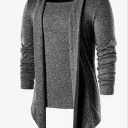 Men Kimono Style Full Sleeve Grey Shrug-image-14