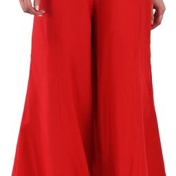 Women Loose Fit Red Viscose Rayon Trousers-image-99