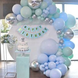 Solid Balloons Combo With Birthday Banner, Arc, Glue Dot For Girls Kids Baby Birthday Balloon-image-16