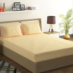 swayam Peach Abstract 144 TC Poly Cotton Queen Sized Bed Sheets with 2 Pillow Covers-picture-0