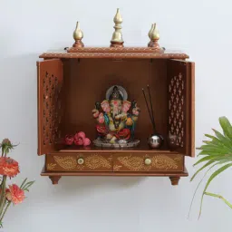 india home wood Copper Colored Wood Wall Mounted Mandir With Door-picture-19