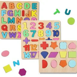 little mind Wooden 3 In 1 Alphabets Numbers & Shapes Puzzle Toys for 2 + image 2