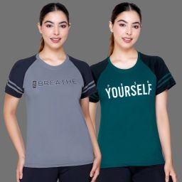Pack of 2 Women Printed Round Neck Polyester Multicolor T-Shirt-image-106