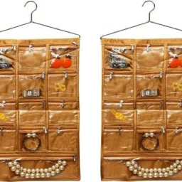 Dressing Kit, Wall hanging, Jewellery Sorting Storage Bag/ Door Wall Hanging Organizer, Make up organizer, daily use kit ( gold ) Jewellery Organizer Jewellery Organizer Jewellery Organizer-image-111