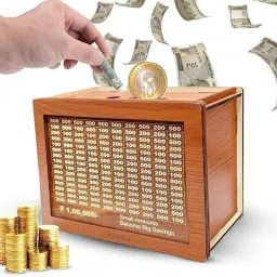 Wooden Piggy Bank for Kids & Adults, Coin Box with Carved Design Coin Bank-image-57