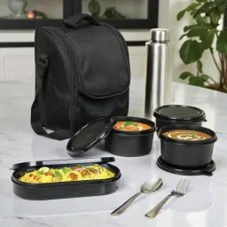 KIARAA Supreme Microwave Safe Set of 5 with Bottle|Bag & Cutlery 3 Containers Lunch Box-35