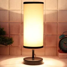 new era Florence White & Black Cottan Fabric Shade Table Lamp With Iron Base-picture-43