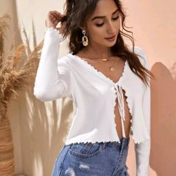 Women Straight Full Sleeve White Shrug-image-10