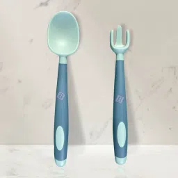Baby Training Spoon Bendable Spoon,Baby Spoon and Fork Set (Mist Blue Color). - Silicone-26