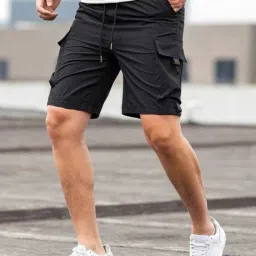 Solid Men Black Cargo Shorts-picture-12