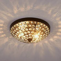 2-Lights Dome Shape Metal Glass Crystal Jhoomar Ceiling Light-18 Watt Jhumar Chandelier Ceiling Lamp-27