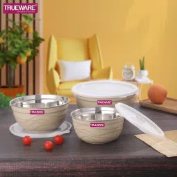 Stainless Steel, Plastic Serving Bowl 2200 ML, 1400ML & 1000 ML Oliver Microwave Safe Bowl Set-image-7
