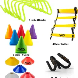 6" 4 hurdle, 6" Cones 4, 4 Space Markers 4 Meter Ladder Agility and Pushup Bar Football Kit-image-4