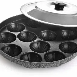Appa Patra with Diamond Series Black for Cooking Appa 12 Pices Block Non-Stick Fry Pan 20 cm diameter with Lid 2 L capacity-image-15
