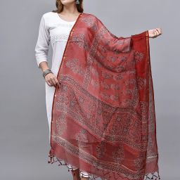 Kota Doria Printed Maroon Women Dupatta-image-3