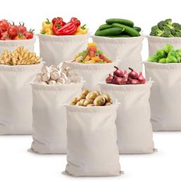 Cotton Storage Vegetable Bag, Fruit Bag for Fridge and Kitchen Reusable Pack of 10 Grocery Bags-9