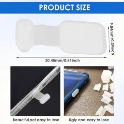 MAK Type C Port Adhesive Dust Protection Caps (6Pc),Dustproof Net Stickers (10S+10L) Power Port White Anti-dust Plug image 3