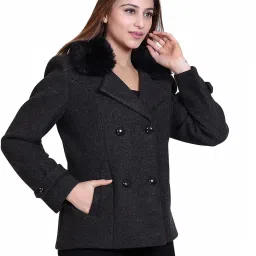 comfy sparrow Wool Blend Self Design Coat For Women image 4