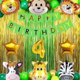 Solid 4th Birthday with Jungle Theme Birthday Decoration Items Balloon-24