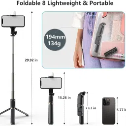 PunnkFunnk R1S 3-in-1 Selfie Stick Tripod with Wireless Bluetooth Remote & Extendable Rod for Smartphones | Travel Vlogging Stand Bluetooth Selfie Stick image 4
