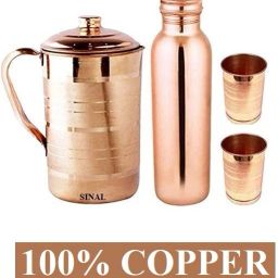 Stylish Copper Jug & 1 Copper Bottle & 2 Copper Glass (100% Copper)JG0.5 Jug Bottle Glass Set-image-75